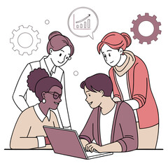 Vector art of team working on project