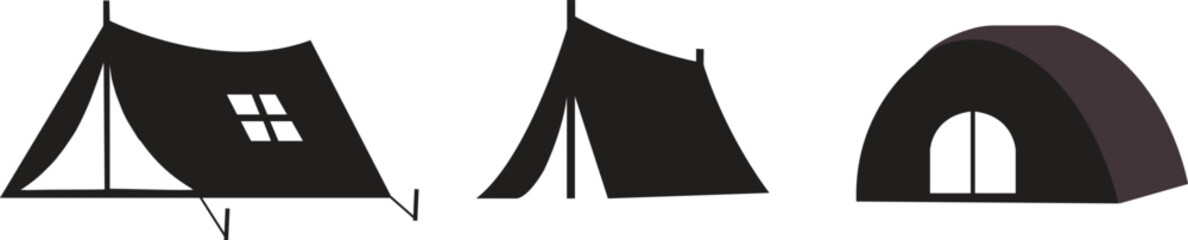 Camping Tent Vector Icon Set. Outdoor Shelter, Camp, and Tipi Silhouette Collection for Adventure, Travel, and Nature Design.