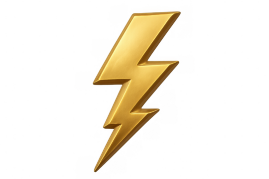 Gold lightning bolt icon, 3d rendering with a shiny metallic texture, isolated on a transparent background - Powered by Adobe