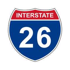 Interstate 26. Interstate highway sign. Road number. Signpost indicating route numbers in the U.S. Interstate Highway System. Even numbers run west to east. Odd numbers run north to south.