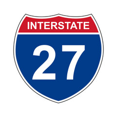 Interstate 27. Interstate highway sign. Road number. Signpost indicating route numbers in the U.S. Interstate Highway System. Even numbers run west to east. Odd numbers run north to south.