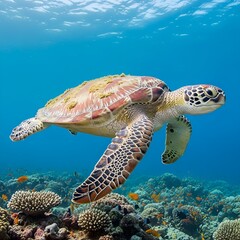Fototapeta premium Endangered Sea Turtle Swimming Underwater for Wildlife Conservation Day