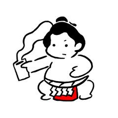 Cute Japanese Sumo Character Holding Steaming Hot Beverage