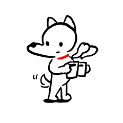 Cute Shiba Inu Doodle Serving Hot Drink with Red Collar.