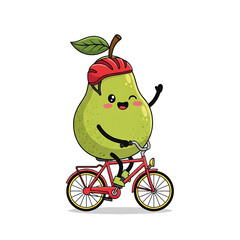 Cute Cartoon Pear Riding Bike Vector Mascot