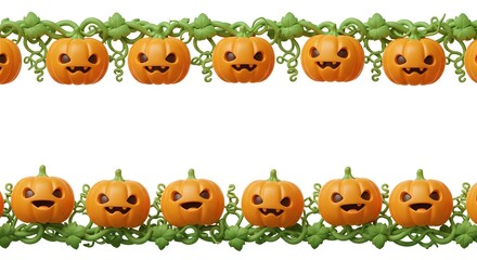 Obraz premium Cute Halloween Pumpkin and Vine Borders with Jack-o'-Lanterns on White Background