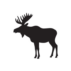 Obraz premium moose silhouette vector illustration features a bold, black outline of a moose standing gracefully against a clean white background. The moose is depicted in profile, showcasing its large, mescal