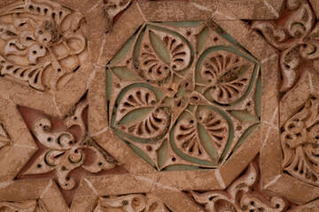 detail of an ancient stone wall . Islamic architecture detail