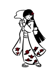 Kimono Girl Doodles: Edgy Tradition Meets Modern Coffee
