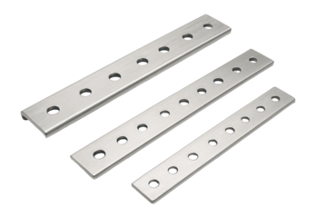 Metal strips for mounting circuit breakers and control gear in racks and enclosures.