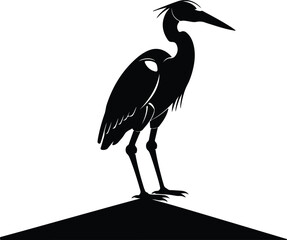 Fototapeta premium Vector Great blue heron standing on land black silhouette illustration