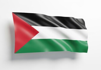 Flag of palestine waving isolated on white background in a studio shot