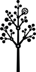 Vector mechanical tree with gear and abstract branches silhouette illustration