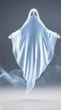 Ethereal white glowing ghost spirit floating eerily in a mysterious dark background perfect for Halloween paranormal supernatural creepy haunted horror and fant