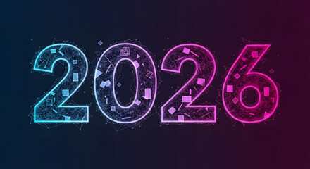 Futuristic 2026 digital year number with circuit board design