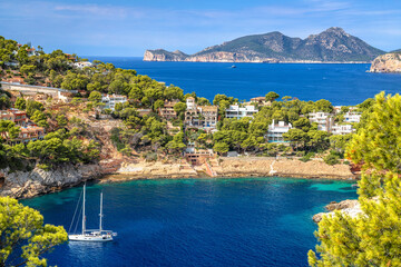 Island of Mallorca. Port d Andratx scenic coastline villas and landscape view