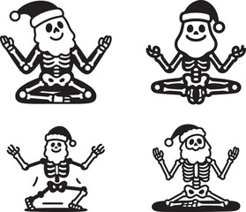 Silhouette Of Christmas Santa Claus Skeleton has yoga & Meditation Design