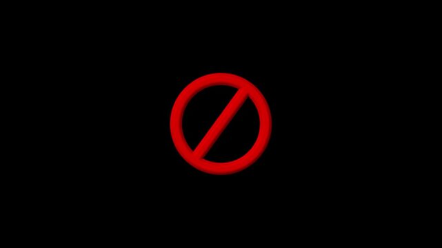 Abstract glowing warning, dangerous icon, prohibited and red circle International prohibition icon animation on a black background.