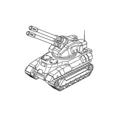 Armored Titan: A detailed line drawing showcases a powerful military tank, a symbol of strength and technological advancement. This detailed image captures the essence of modern military machinery.