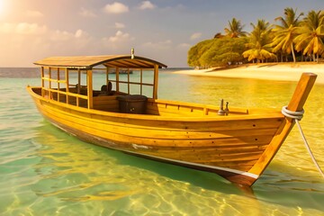 Traditional Wooden Boat in Crystal Clear Tropical Waters
