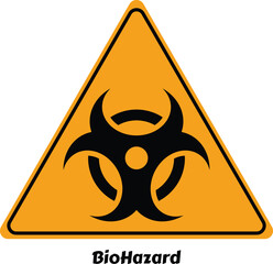 Biohazard Warning Symbol Vector &ndash; Yellow Triangle Hazard Sign with Black Biological Danger Icon