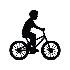 Obraz premium Silhouette of a Boy Riding a Bicycle, vector child cycling outdoors