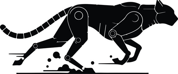 Vector robotic cheetah stylized running movement silhouette illustration © AbuSadat