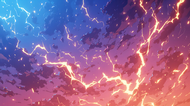 Amazing neon lightning strike anime digital background