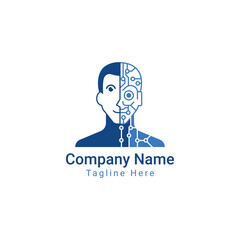 Ector face logo. Half human face, half robot face. Half cyborg illustration