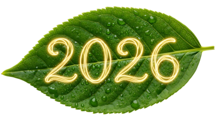 Green Leaf 2026 Year Number Water Droplets Transparent Environment Nature