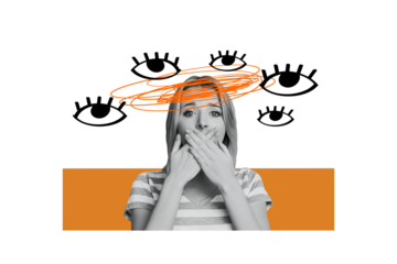 Composite trend artwork 3D sketch image photo collage of cariature sad face emoji young woman abuse cover mouth silent eyes watch peek