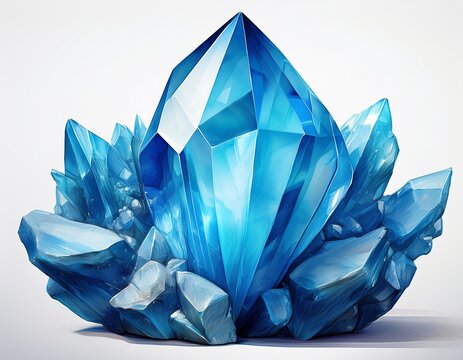 blue crystall gem isolated on white and white background generative ai