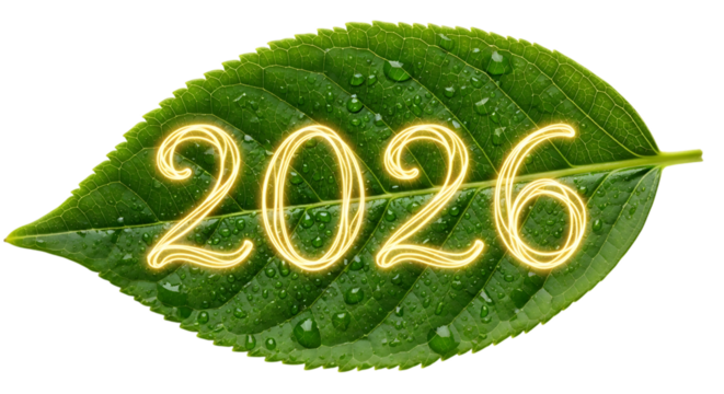 Green Leaf 2026 Year Number Water Droplets Transparent Environment Nature