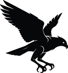 Vector Silhouette illustration of a majestic hawk in mid flight