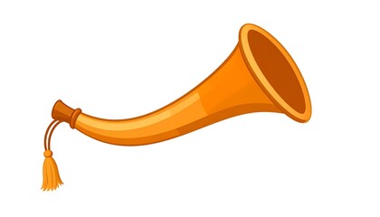Cartoon illustration of a golden horn, isolated on a white background