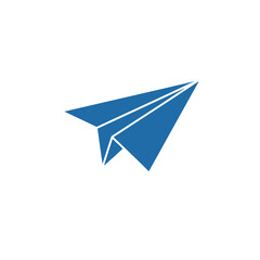 Naklejka premium Blue paper airplane vector symbolizing messaging, creativity, flight, and communication in a simple modern flat style