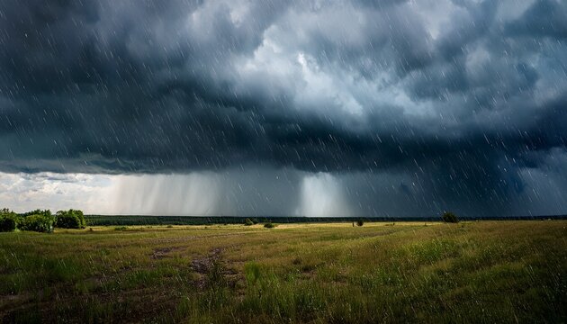 cloudburst with pouring rain from dark skies perfect for weather or gear ads