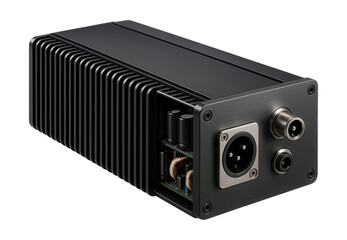 Fototapeta premium Linear power supply with noise filtering, ideal for clean audio in home studios.