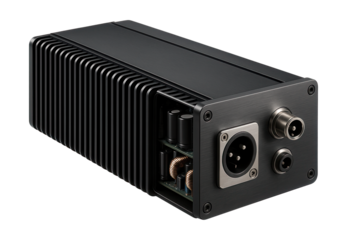 Linear power supply with noise filtering, ideal for clean audio in home studios.