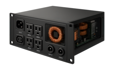 A rack-mounted step-down transformer for efficient power supply in smart home systems.