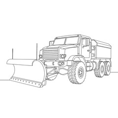 Snow Plow in Action: An outline illustration of a robust snow plow, showcasing its functional design and purpose-built components ready to clear winter pathways.