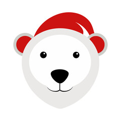 polar bear animal head on white with santa hat vector art