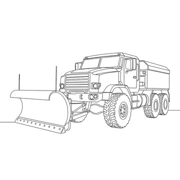 Snow Plow in Action: An outline illustration of a robust snow plow, showcasing its functional design and purpose-built components ready to clear winter pathways.