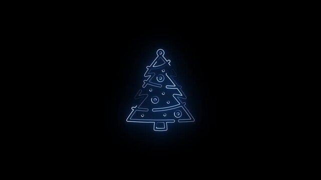 Merry Christmas 4k Tree Loop Video Blue Neon