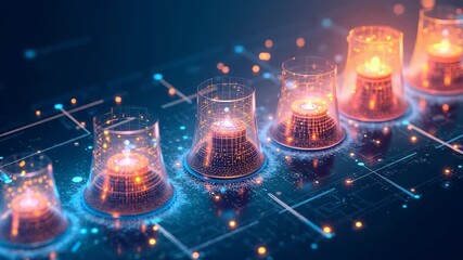 A captivating illustration demonstrating ERP software scalability, using abstract patterns and an inviting layout to showcase adaptability, with sufficient copy space for annotations.