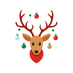 reindeer animal head on white with christmas antlers vector art