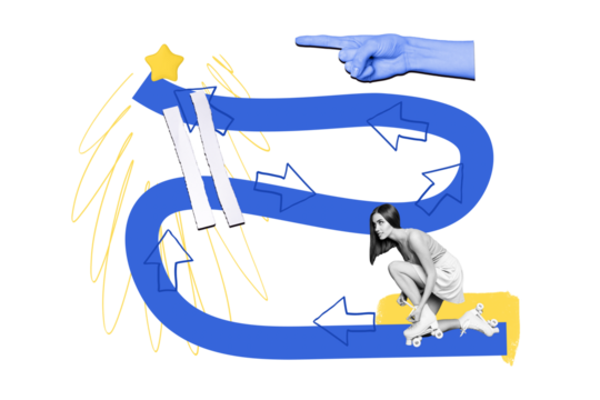 Composite photo collage of happy girl wear roller skate ready race path finish star championship challenge isolated on painted background - Powered by Adobe