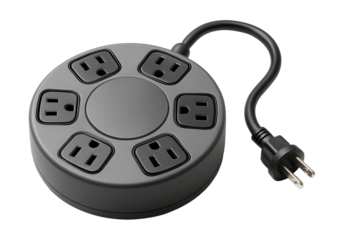 Rotating power strip for diverse plug sizes in a home recording studio.