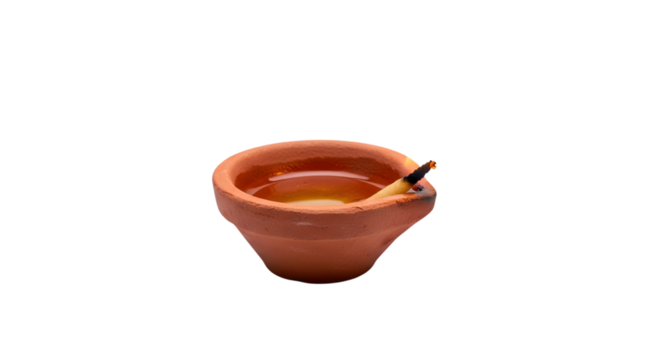 Clay oil lamp with wick isolated on transparent background - Powered by Adobe