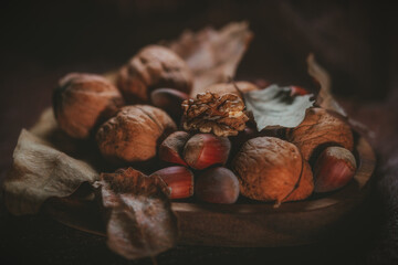 Assortment Nuts And Hazelnuts Wooden